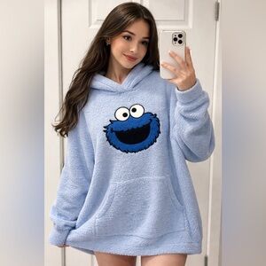 Cookie Monster Sesame Street Oversized Cozy Soft Lounge Hoodie